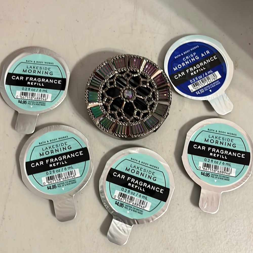NEW 5 Bath & Body Works Car Fragrance Refills & Holder Lakeside Morning Crisp